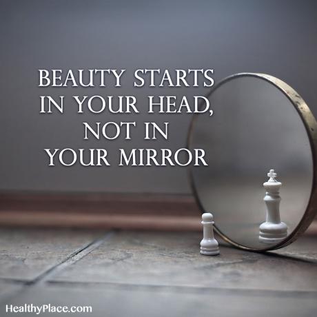 Syömishäiriöitä koskeva lainaus - Kauneus alkaa päästäsi, ei peilistäsi.