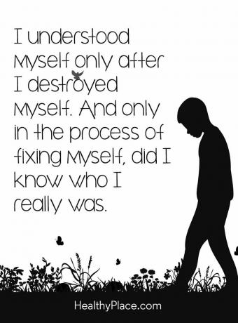 Mielensairauksien tarjous - Ymmärsin itseni vasta tuhoamani itseni. Ja vain korjaamani itseäni, tiesin kuka todella olen.