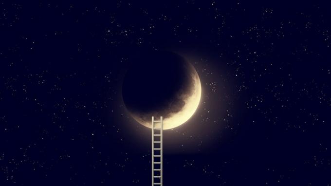 Yötaivas kuu ja askel tikkaat. Tämän kuvan NASA: n toimittamat elementit